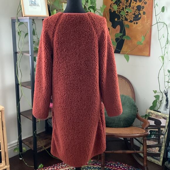 Anthropologie Margot Terra Cotta & Zebra Print Reversible Fleece Duster Coat - Picture 5 of 8